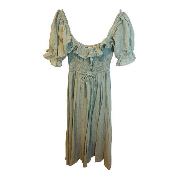 R. Yiposha Swiss Dot Dress Small Short Sleeve Mint Cottagecore Western Midi - Picture 3 of 7